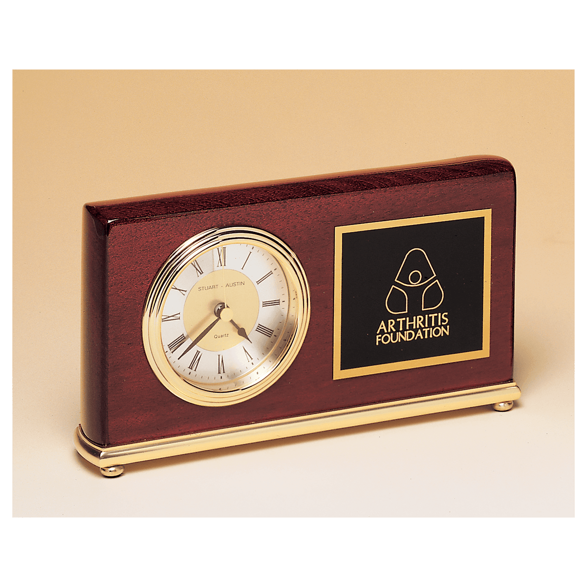 Piano Finish Clock, Brass Base, Diamond Spun Dial, 3 Hand Movement - Laser Engraved Corporate Gift