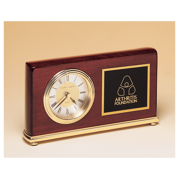 Piano Finish Clock, Brass Base, Diamond Spun Dial, 3 Hand Movement - Laser Engraved Corporate Gift