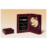 Hand Rubbed Mahogany Finish Book Clock, Diamond Spun Dial, 3 Hand - Laser Engraved Corporate Gift