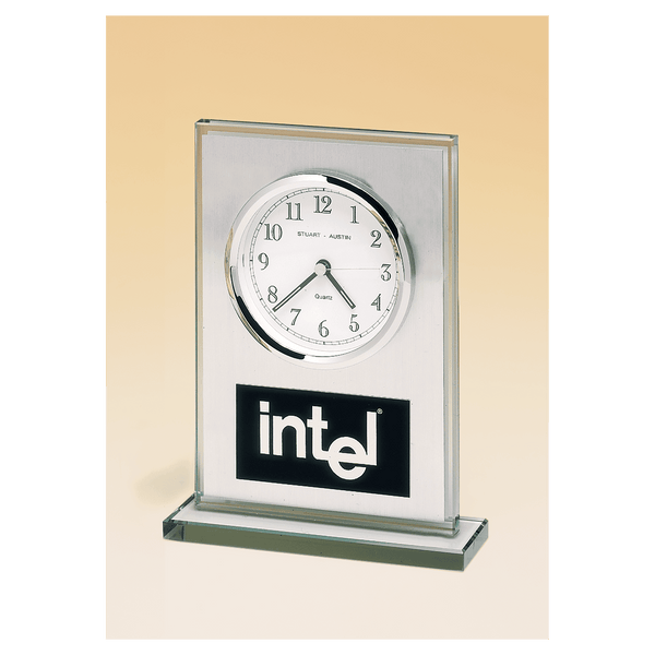 Glass Clock, Brushed Aluminum Panel, Dial and Black Aluminum Plate - Laser Engraved Drinkware