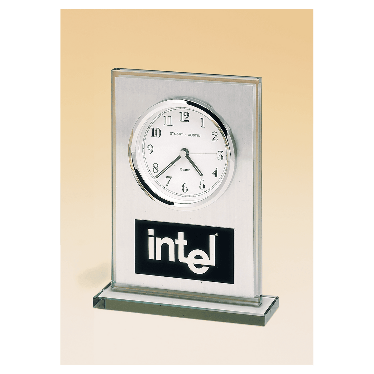 Glass Clock, Brushed Aluminum Panel, Dial and Black Aluminum Plate - Laser Engraved Drinkware