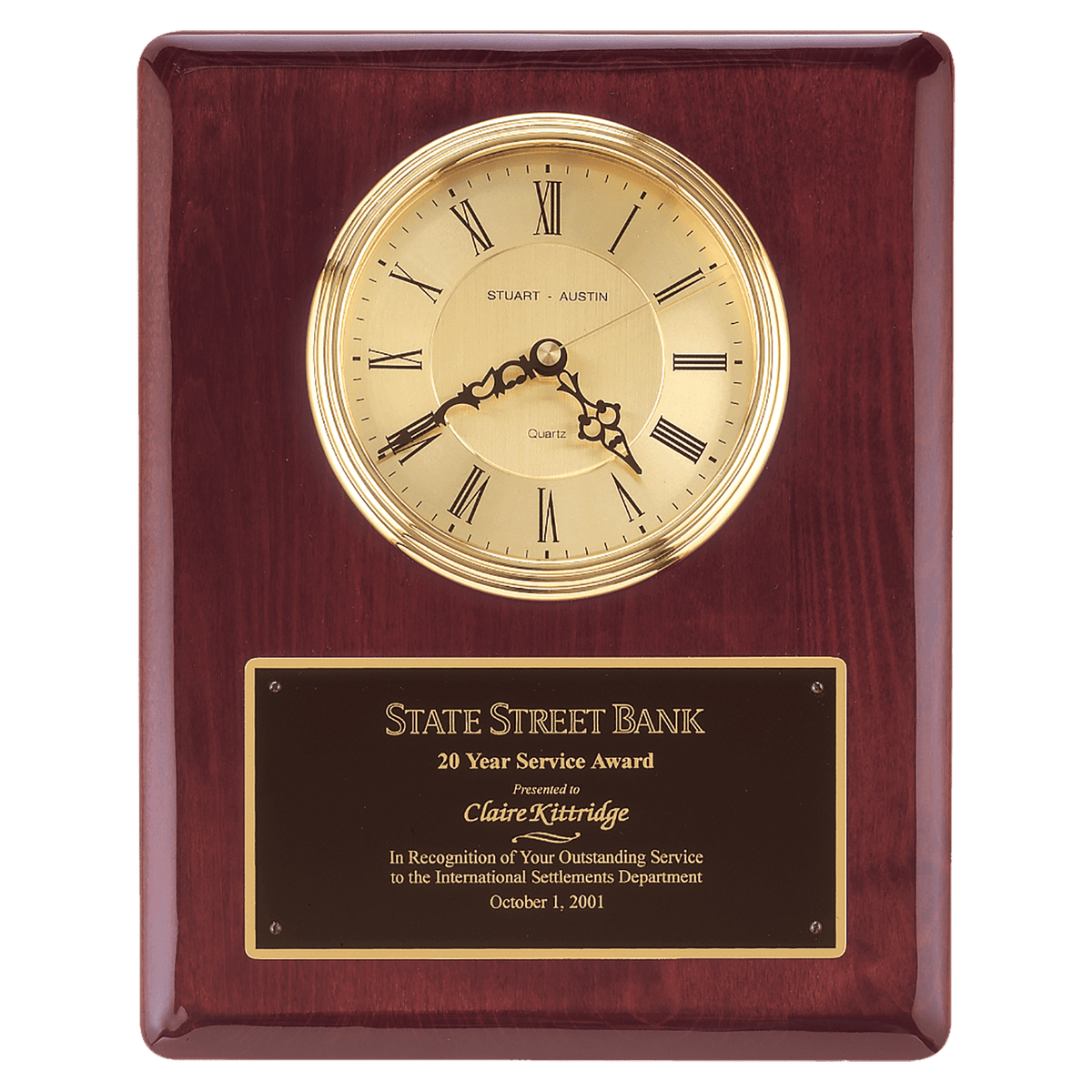 Piano Finish Clock, Waterfall Bezel w/Glass Lens, Gold Dial - Laser Engraved Drinkware