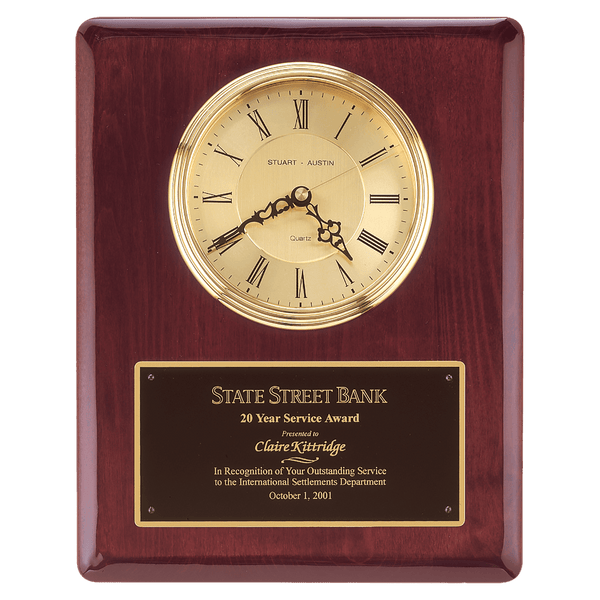 Piano Finish Clock, Waterfall Bezel w/Glass Lens, Gold Dial - Laser Engraved Drinkware