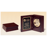 Hand Rubbed Mahogany Finish Book Clock w/ Spun Dial, 3 Hand Movement - Laser Engraved Corporate Gift