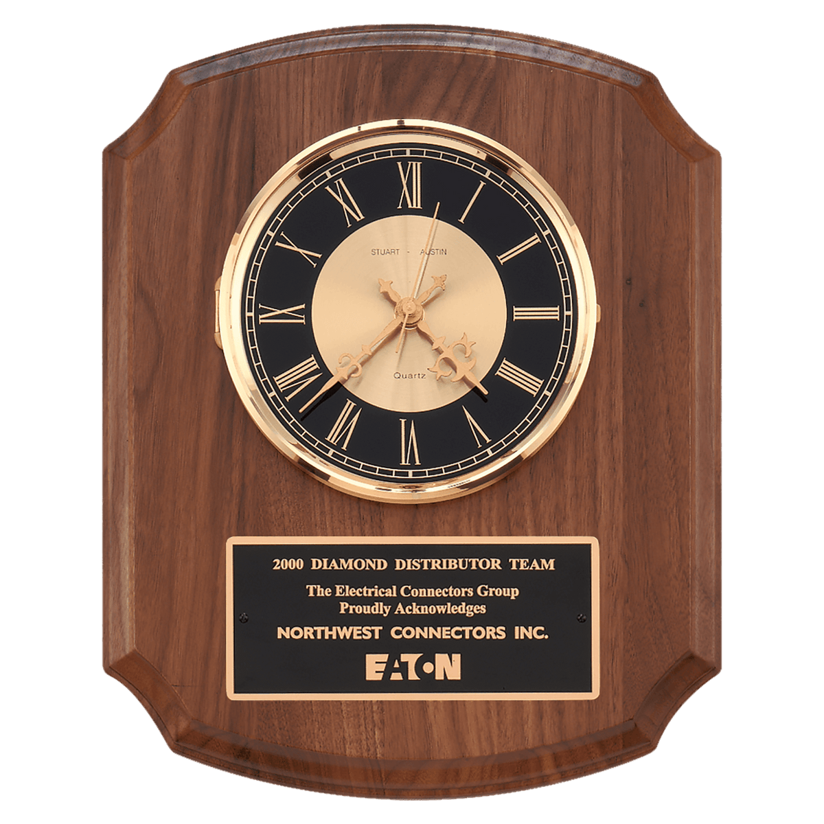 Walnut Quartz Clock, Brass Diamond Spun Bezel, Glass Lens, & Gold Dial - Laser Engraved Drinkware
