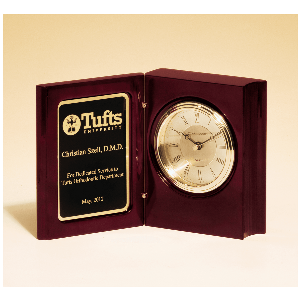 Piano Finish Book Clock w/Diamond Spun Dial, 3 Hand Movement - Laser Engraved Corporate Gift
