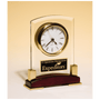 Beveled Glass Desk Clock, Piano Finish Base, Gold Metal Accents - Laser Engraved Premium Glass Award