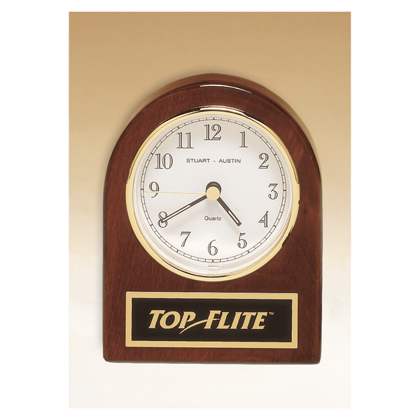 Rosewood Piano Finish Desk Clock with Plate - Laser Engraved Corporate Gift