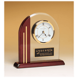 Arch Clock wiht Glass Upright and Piano Finish Post and Base - Laser Engraved Premium Glass Award