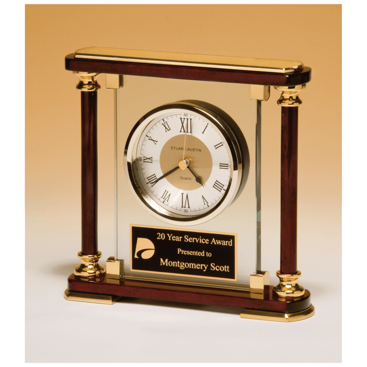 Glass and Piano Finish Clock with Gold Metal Accents - Laser Engraved Drinkware