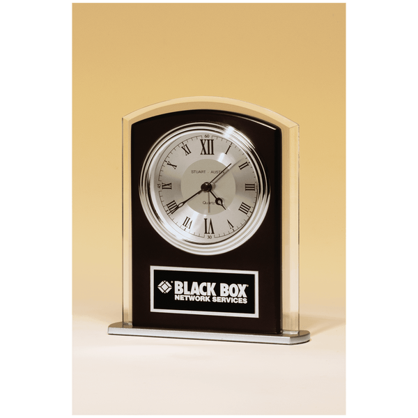 Beveled Glass w/Wood Accent, Bezel and Dial, 3 Hand Movement - Laser Engraved Premium Glass Award