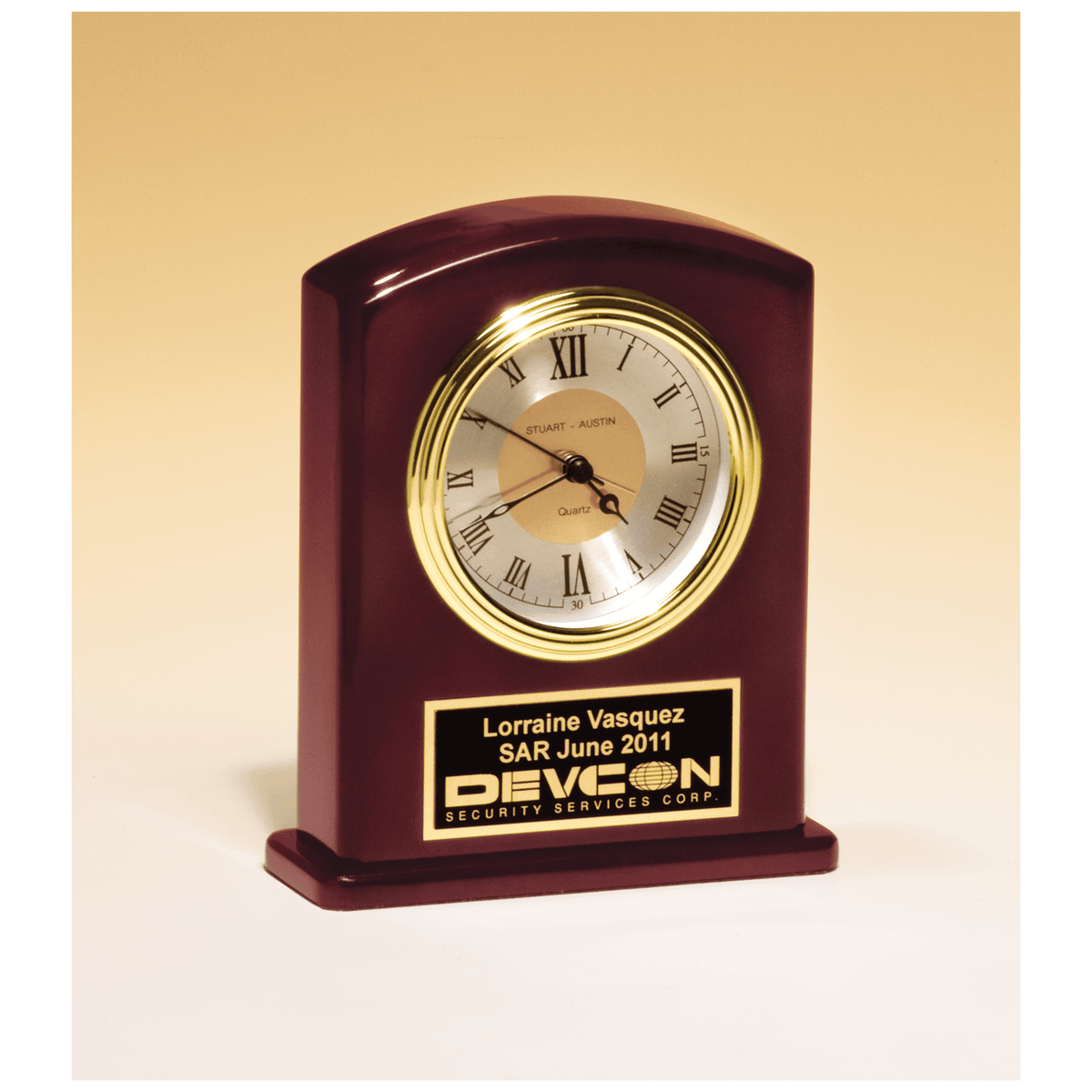 High Gloss Finish Clock, Diamond Spun Dial, 3 Hand Movement - Laser Engraved Corporate Gift