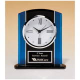 Black & Glass Clock, Silver Bezel, Three Hand Movement w/Black Plate - Laser Engraved Premium Glass Award