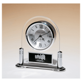 Desk Clock w/Beveled Glass Upright, Metal Base, 3 Hand Movement - Laser Engraved Drinkware