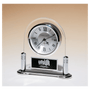 Desk Clock w/Beveled Glass Upright, Metal Base, 3 Hand Movement - Laser Engraved Drinkware