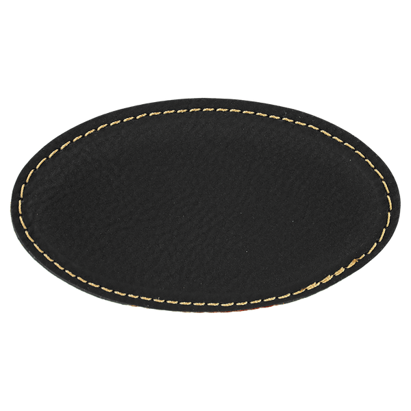 Black with Gold Engraving Oval Badge with Magnet 3.25x1.75 - Laser Engraved Badge