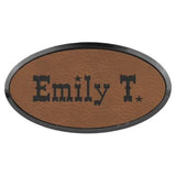 Dark Brown with Black Engraving Oval Badge & Frame - Laser Engraved Badge