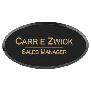 Black with Gold Engraving Oval Badge & Frame - Laser Engraved Badge
