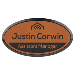 Rawhide with Black Engraving Oval Badge & Frame - Laser Engraved Badge