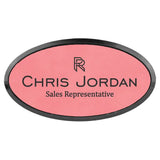 Pink with Black Engraving Oval Badge & Frame - Laser Engraved Badge