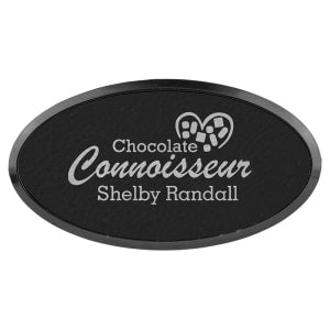 Black with Silver Engraving Oval Badge & Frame - Laser Engraved Badge