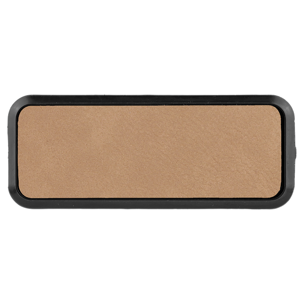 Light Brown with Black Engraving Round Corner Badge & Frame 3x1 - Laser Engraved Badge
