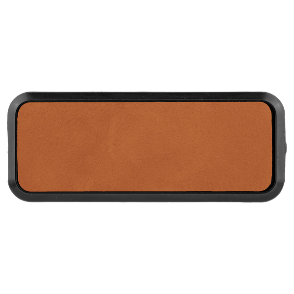 Rawhide with Black Engraving Round Corner Badge & Frame 3x1 - Laser Engraved Badge