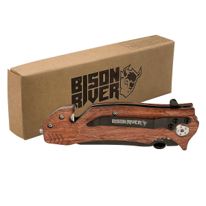 Wood Emergency Rescue Knife - Spring Assisted with Glass Breaker - Laser Engraved Drinkware