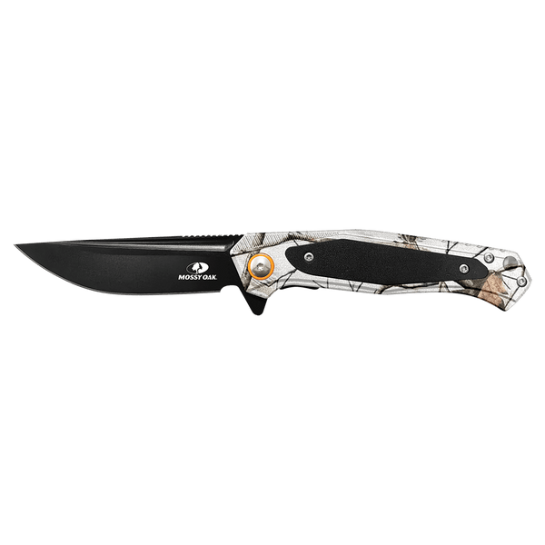 4 1/2" White Camo with Black Aluminum Everyday Carry Knife-Mossy Oak