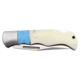 Blue/Bone Folding Knife - Laser Engraved Gift