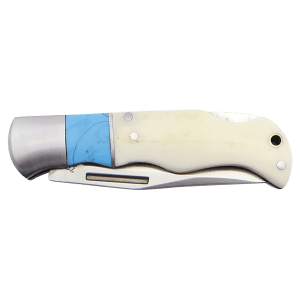 Blue/Bone Folding Knife - Laser Engraved Gift