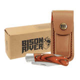 Wood Folding Knife with Leather Sheath - Laser Engraved Gift