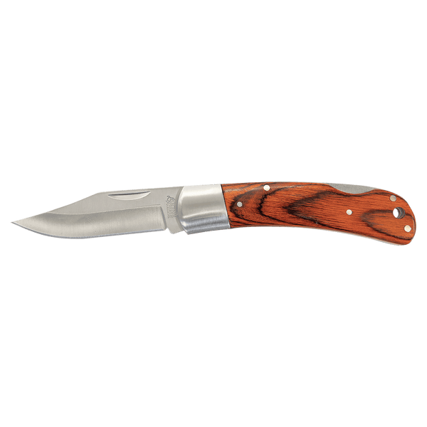 Wood Folding Knife with Leather Sheath - Laser Engraved Gift