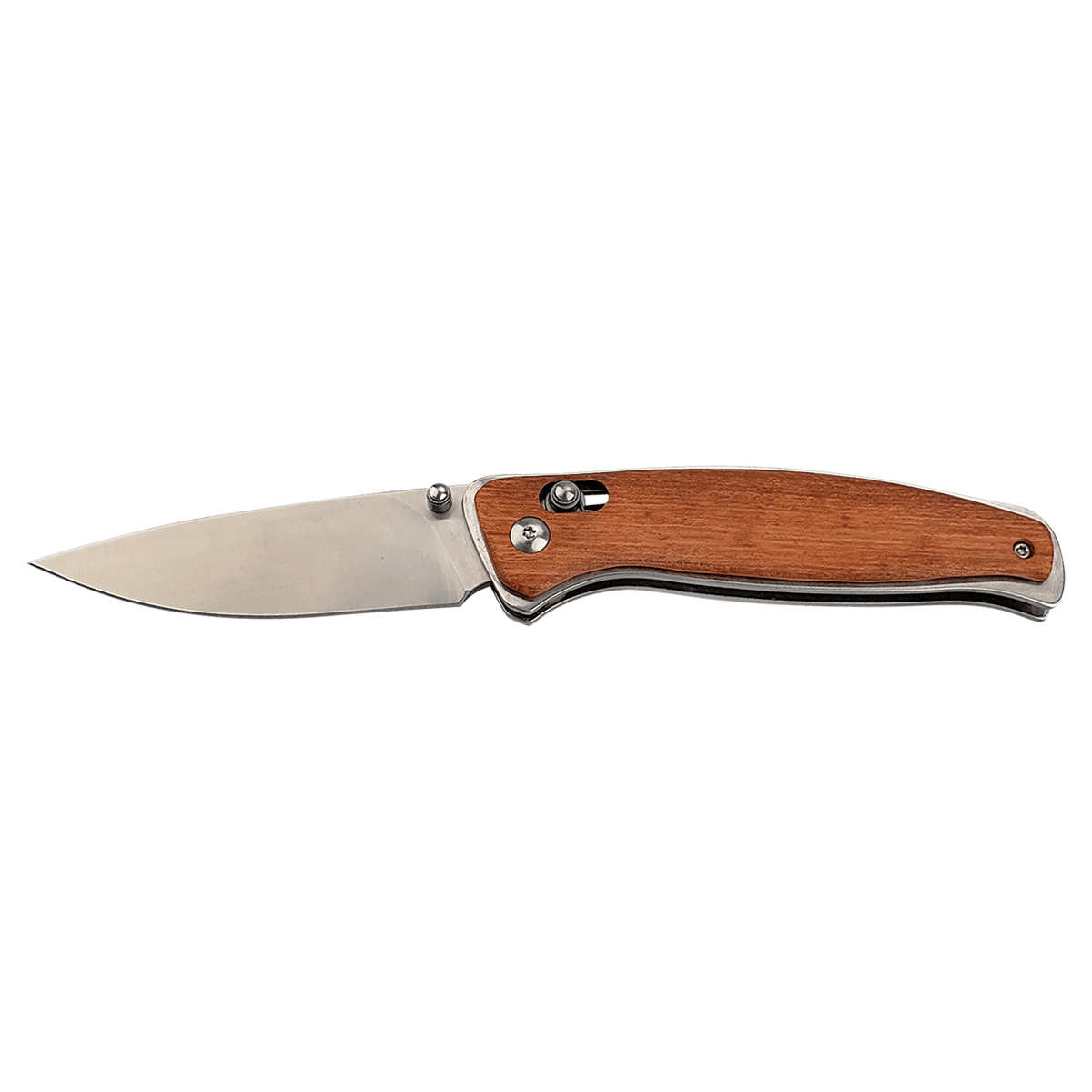 Wood Button Lock Folding Knife - Laser Engraved Gift