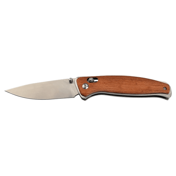 Wood Button Lock Folding Knife - Laser Engraved Gift