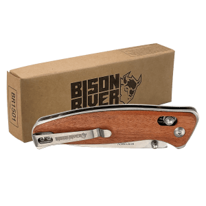 Wood Button Lock Folding Knife - Laser Engraved Gift