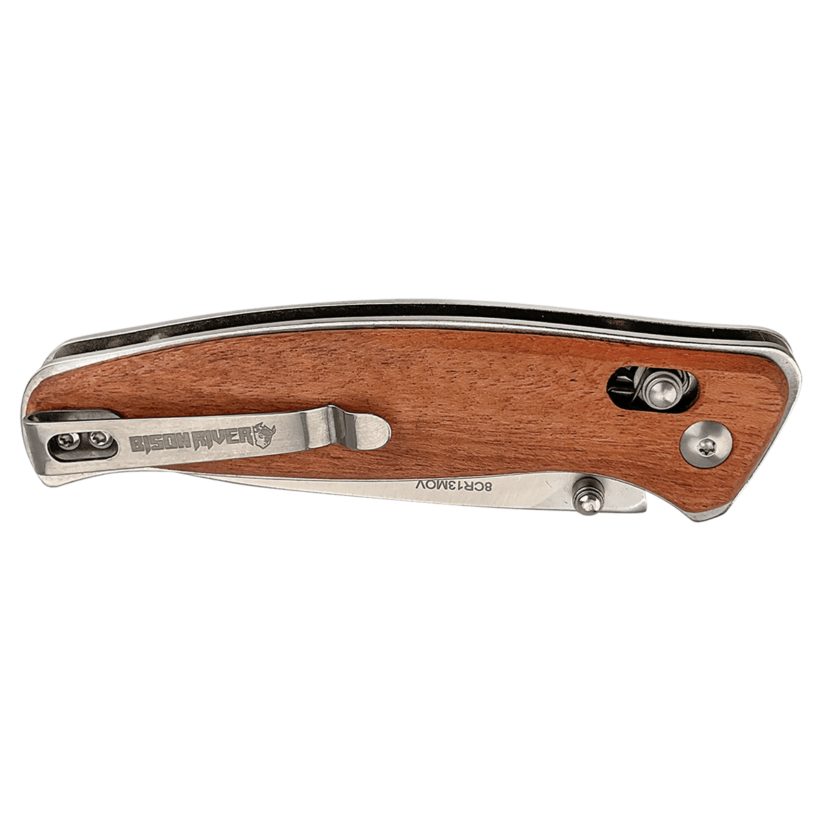 Wood Button Lock Folding Knife - Laser Engraved Gift