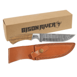 Fixed Blade Wood Knife with Damascus Blade and Leather Sheath - Laser Engraved Gift