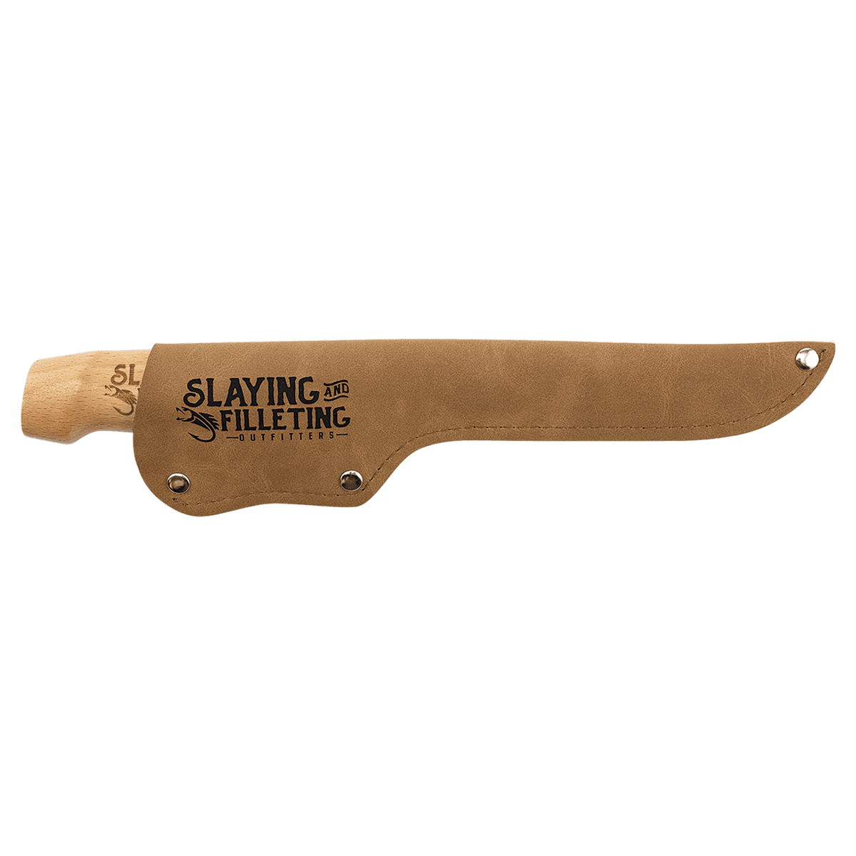 7 1/4" Fillet Knife with Wood Handle and Leather Sheath