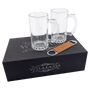 Lazerburst Beer Set with Two 14 oz. Mugs and One Rawhide Leatherette Bottle Opener