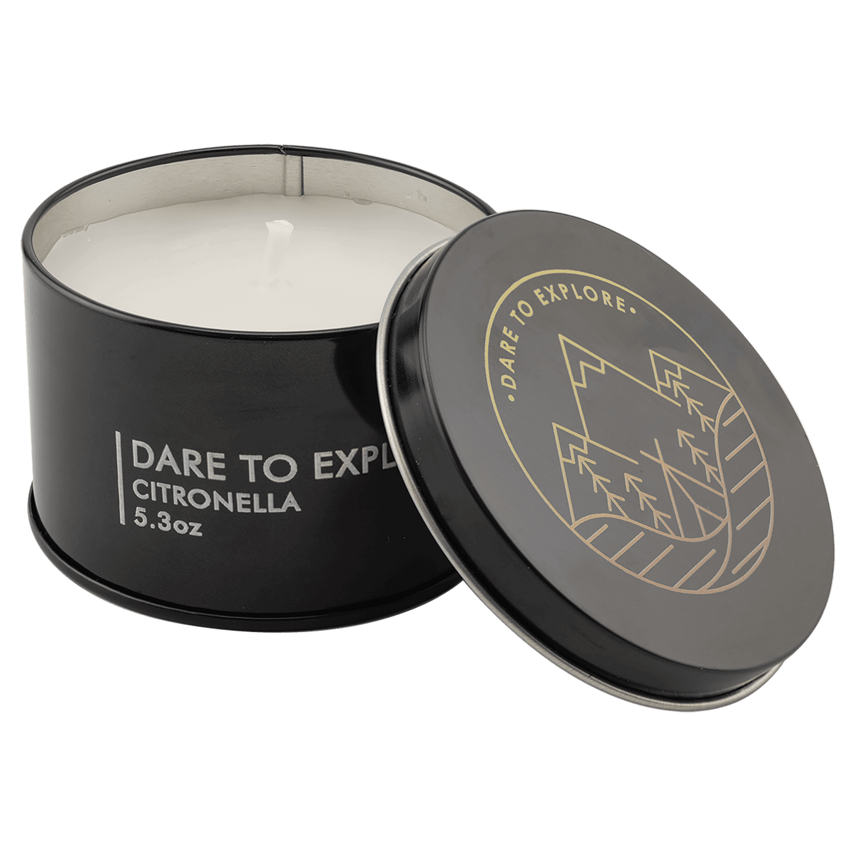 A Citronella 5.3 oz. Candle in a Black Metal Tin
