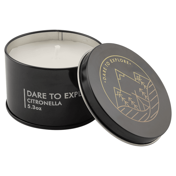 A Citronella 5.3 oz. Candle in a Black Metal Tin