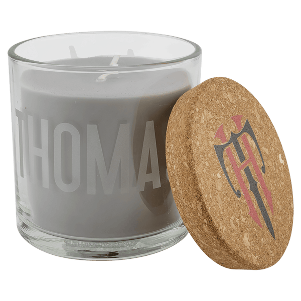 A Weathered Oak 14 oz. Candle in a Glass Holder with Cork Lid