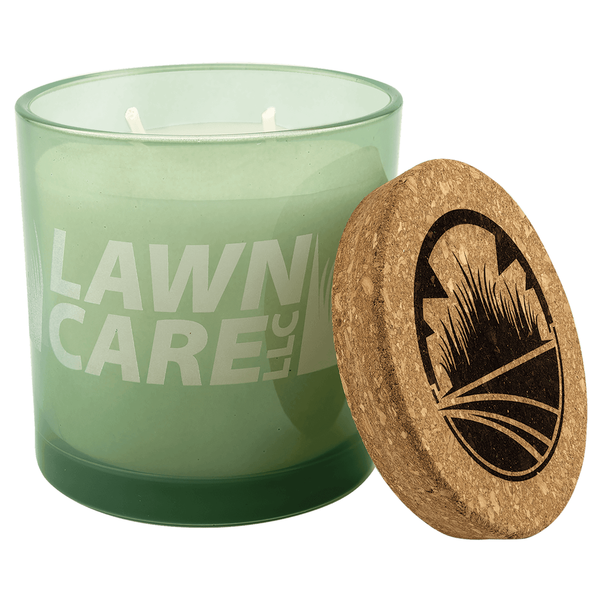 A 14 oz. Citronella Candle in Green Glass Holder with Cork Lid