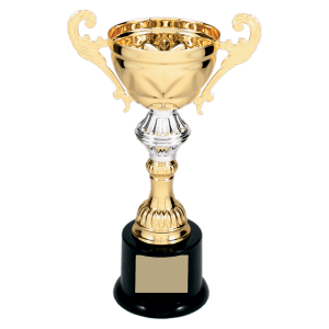 Gold Metal Chalice Cup Trophy on Plastic Base - Custom Engraved Trophy