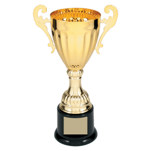 Gold Metal Winged Cup Trophy on Plastic Base - Custom Engraved Trophy