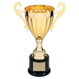 Gold Metal Winged Cup Trophy on Plastic Base - Custom Engraved Trophy