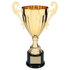 Gold Metal Winged Cup Trophy on Plastic Base - Custom Engraved Trophy