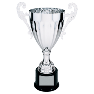 Silver Metal Winged Cup Trophy - Fully Assembled - Custom Engraved Trophy