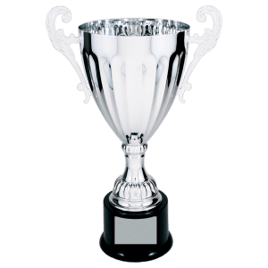 Silver Metal Winged Cup Trophy - Fully Assembled - Custom Engraved Trophy